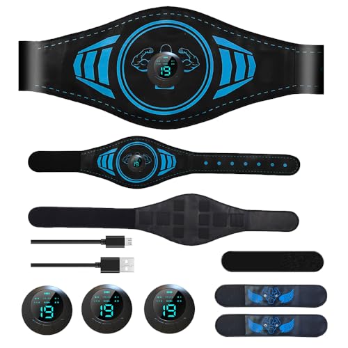EMS Abdominal Muscle Training Belt, No Gel Sheets Required, 6 Modes, Three Controllers, 19 Intensity Levels, Abdominal Machine, Muscle Training, Two A