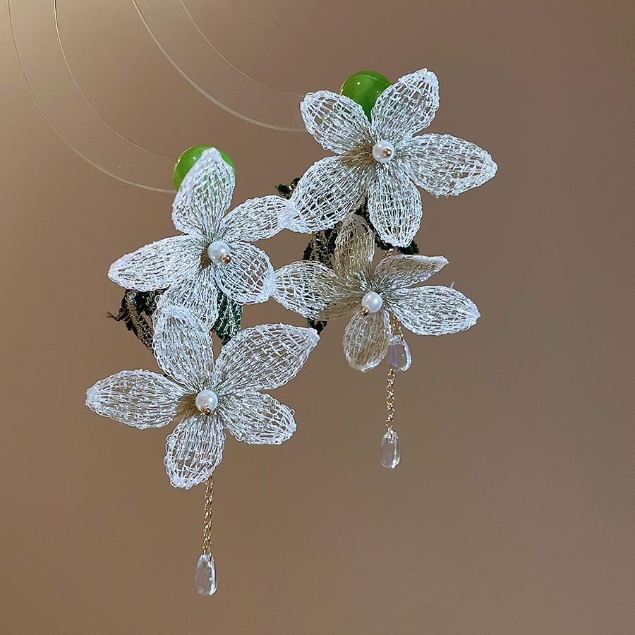Silberne Nadel Strass Blume Quaste Brautohrringe, Vielseitige Ohrstecker für Damenmode.