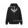 American street lightning wing print jacket men's and women's autumn and winter black loose shoulder heavy trendy hooded top