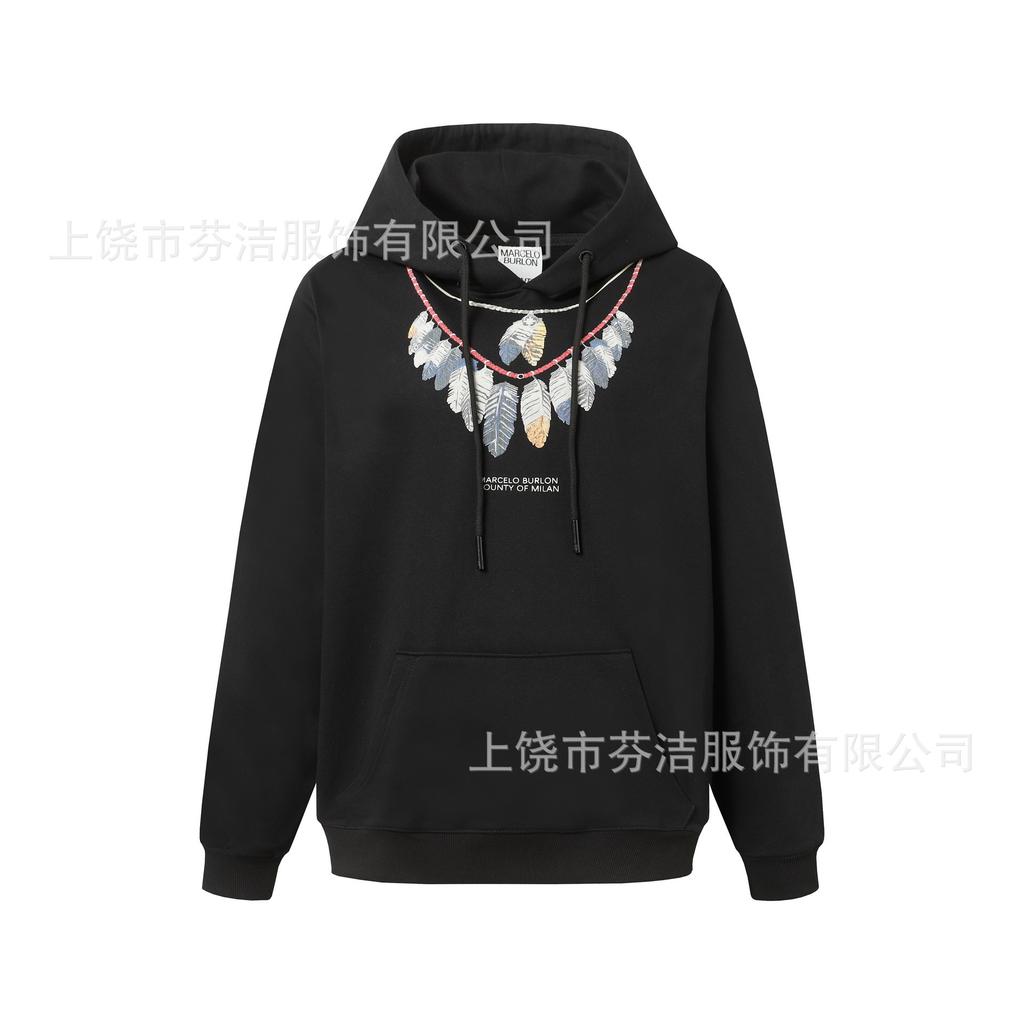 American street lightning wing print jacket men's and women's autumn and winter black loose shoulder heavy trendy hooded top