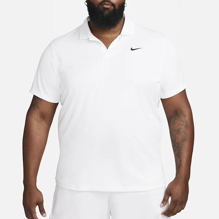 Nike Solid Color Logo Polo With Button-Up Short Sleeves Men Tops White DH0857-100