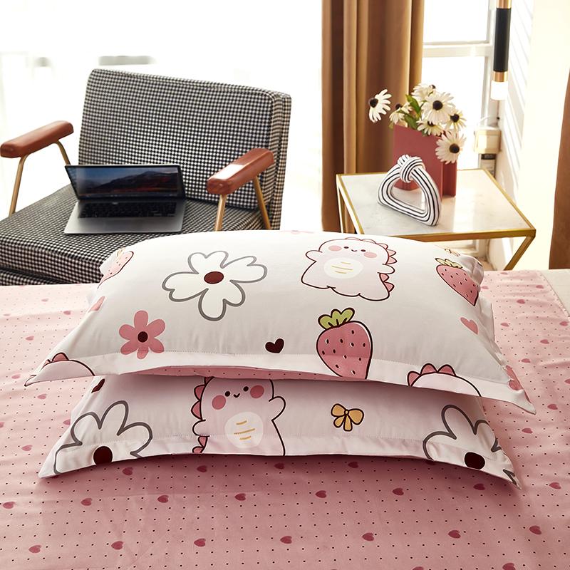 Kawaii Cartoon Dinosaur Duvet Cover Twin Queen Botanical Floral Bedding Set Pink Strawberry Comforter Cover with 2 Pillow Sham