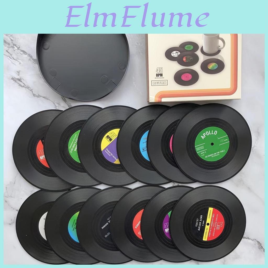 6 Of Colorful Retro Set Vinyl Record Disk Coasters With Funny Labelsprevent Furniture From Dirty And Scratched