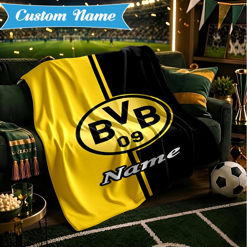 Custom Name BVB Fan Gear Blanket Lightweight Ideal Bedding Blanket Perfect for Travel, Camping, Living Rooms, Sofas, Christmas gift