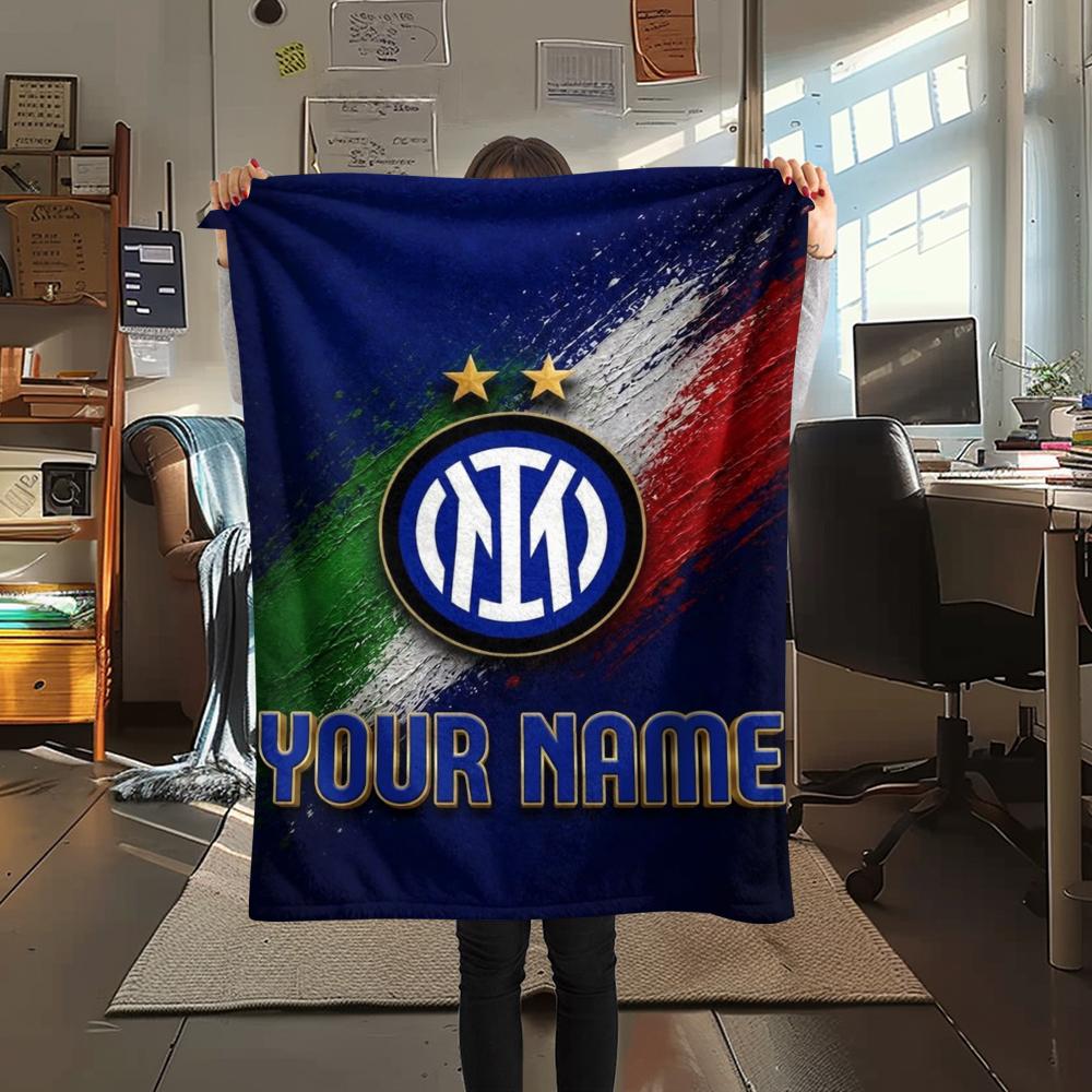 1PC Custom Name Inter Milan Patterned Flannel Blanket Suitable For All Seasons for Home Decor Warmth and Comfort Gifts Holiday Present