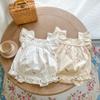 Summer Baby Romper Cotton Short Sleeve Square Neck Embroidered Onesie