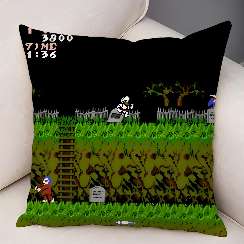 GGhosts N GGoblins Game Cushion Cover Natural Linen Organic Fabric DoubleSided Printing Breathable For Decor