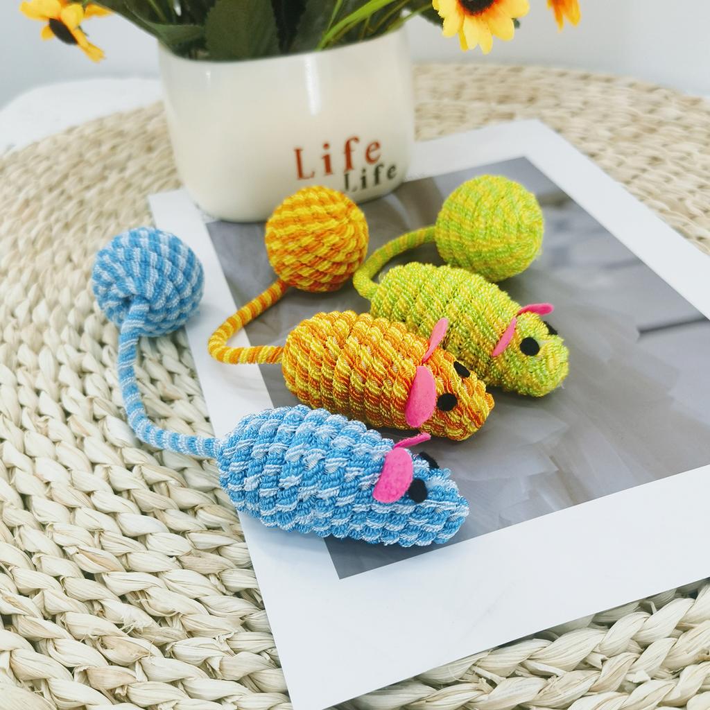 1pc Cat Playing with Mouse, Colorful Weaving Mouse Tail Ball, Teasing Cat Toys, Rustling Sound, Self Hi Toys, Pet Supplies