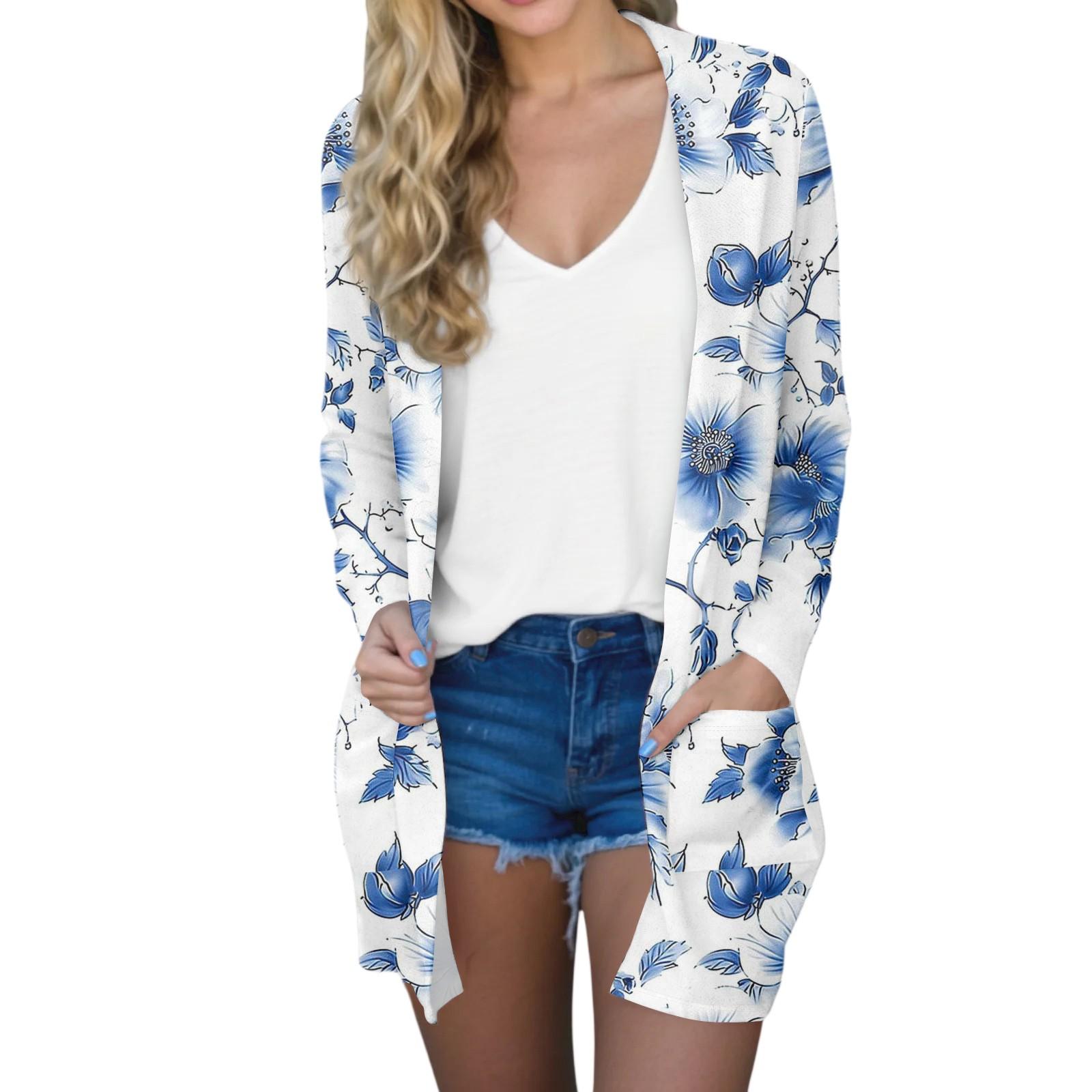 

Жіночий Модний Повсякденний Комфортний Кардиган-Жакет Середньої Довжини з Квітковим Принтом XL