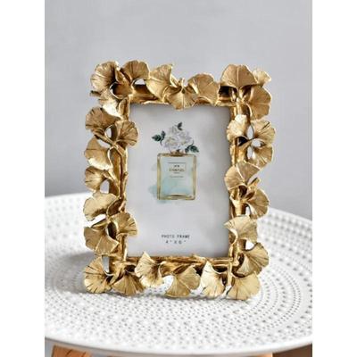 6 Inch European Gold Gingko Leaf Resin Photo Frame Creative Wedding Yarn   Decoration Ornaments