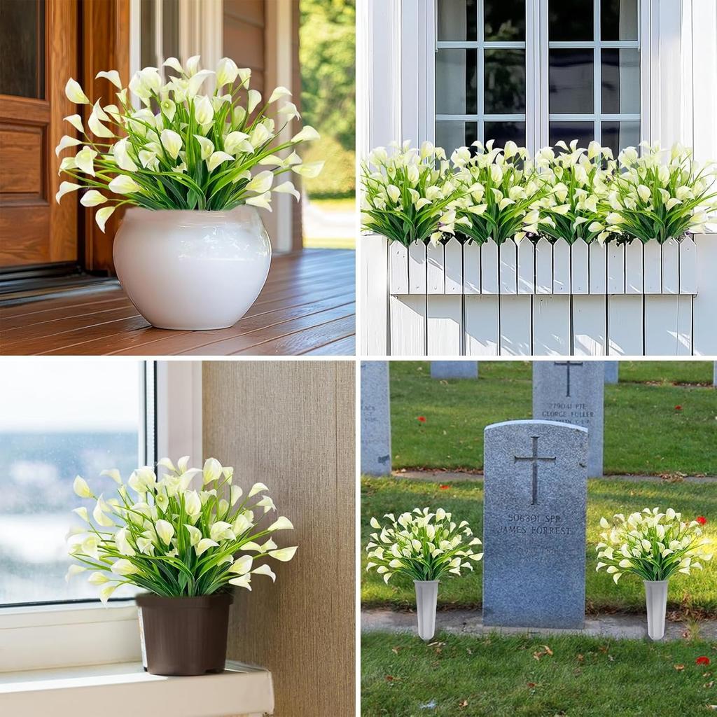 1 Bundles Calla Lily Artificial Flowers for Outdoors Fake Plants Faux Plastic Fake Flower for Indoor Planter Home Cemetery Decor