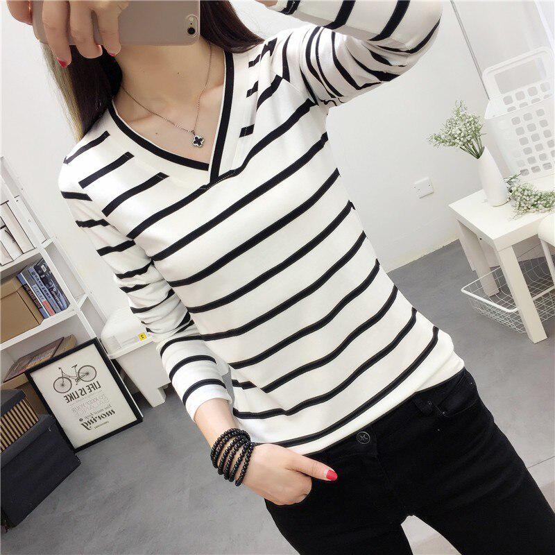 Buy Loose Student Bottom V-Neck Striped 
