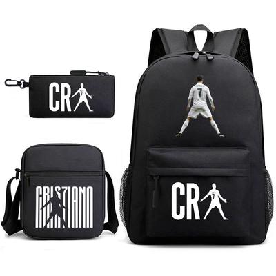 Football Star Teenager Student Schoolbag Ronaldo Pattern Three-Piece Backpack