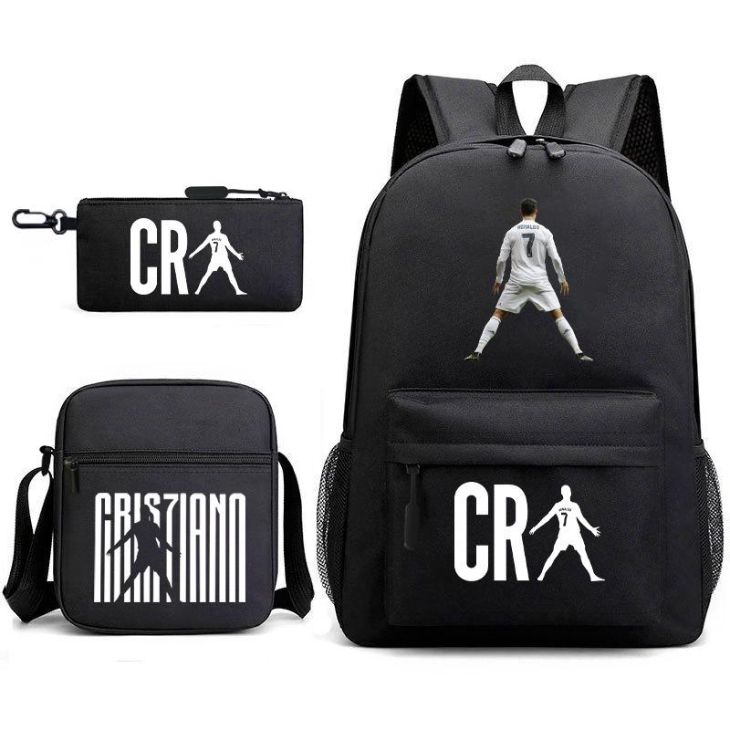 Football Star Teenager Student Schoolbag Ronaldo Pattern Three-Piece Backpack
