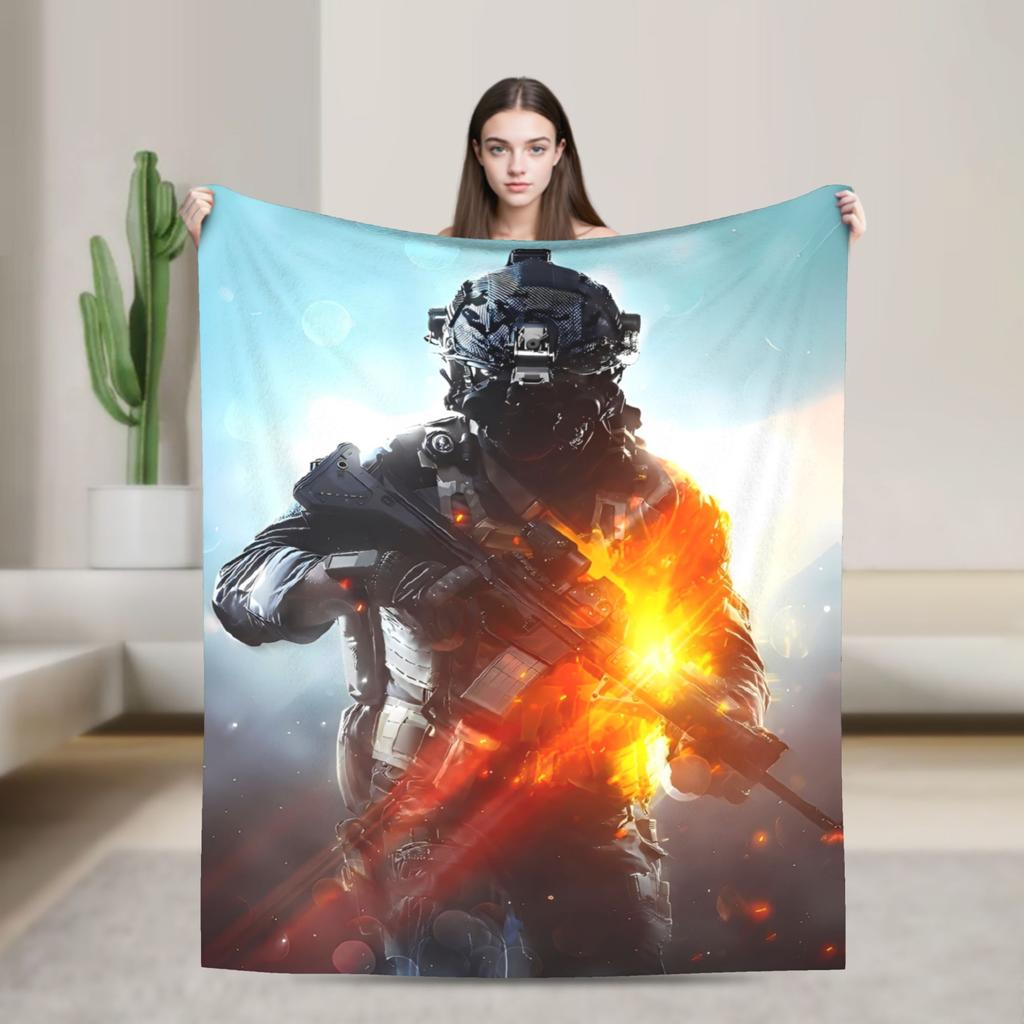 Battlefield 6 Game Funny Warm Soft Blanket Airplane Travel Plush Throw Blanket Fun Couch Chair Flannel Bedspread Sofa Bed Cover