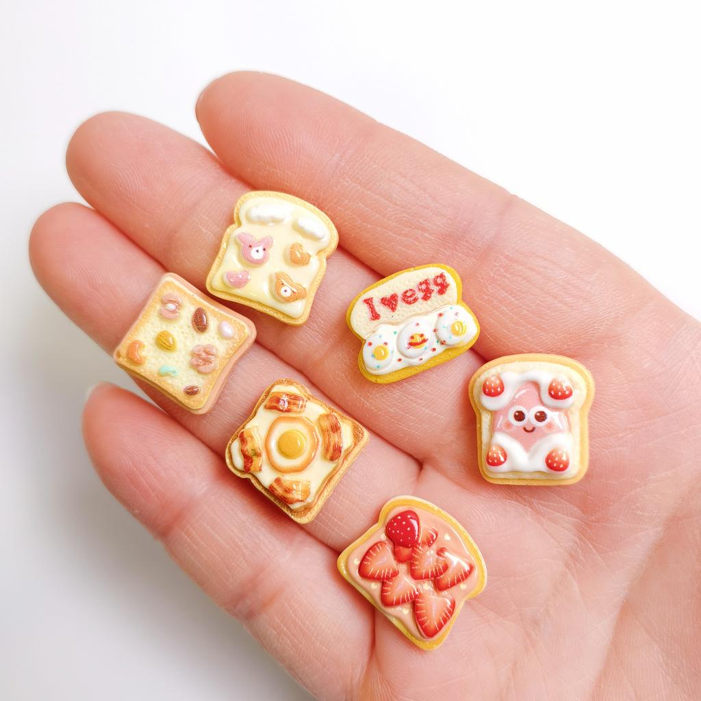 100Pcs Lifelike Toast Bread Resin Miniature Doll House Food Embellishments Flatbacks for Crafts Scrapbooking Phone Case Decor