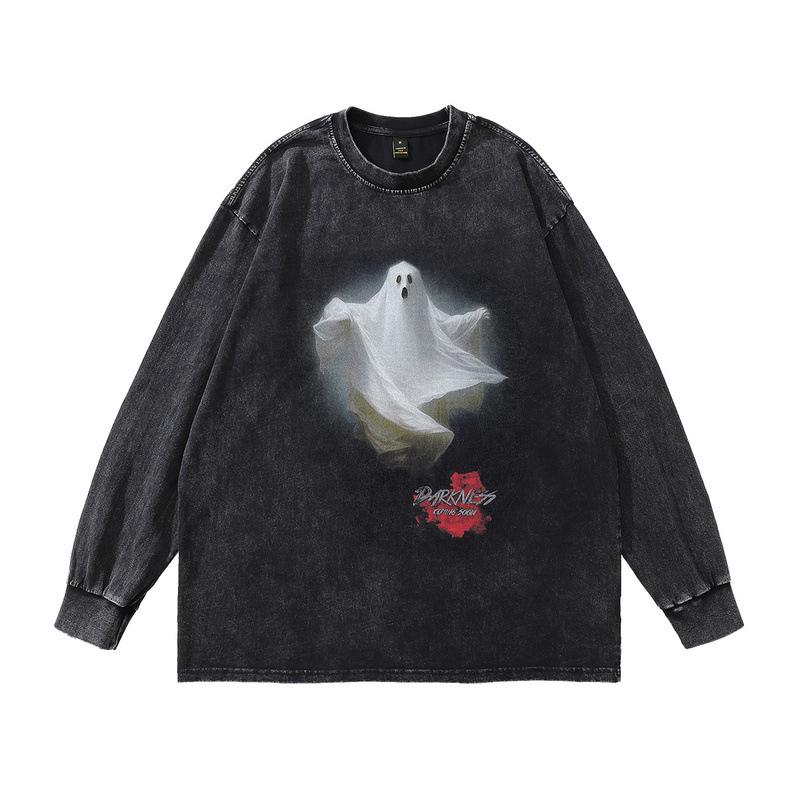 American Vintage Washed Long-Sleeved Base Top, Large Version Digital Direct Print Print Long-Sleeved T-Shirt For Men