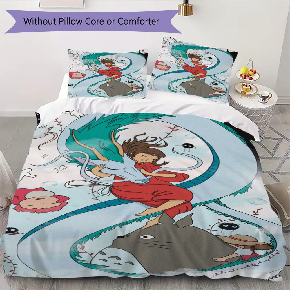 Chihiro Pattern Bedding,Quilt Set Quilt Cover Pillowcase Home Birthday Gift (1*duvet Cover+2*pillowcase,without core)XSJT0917445
