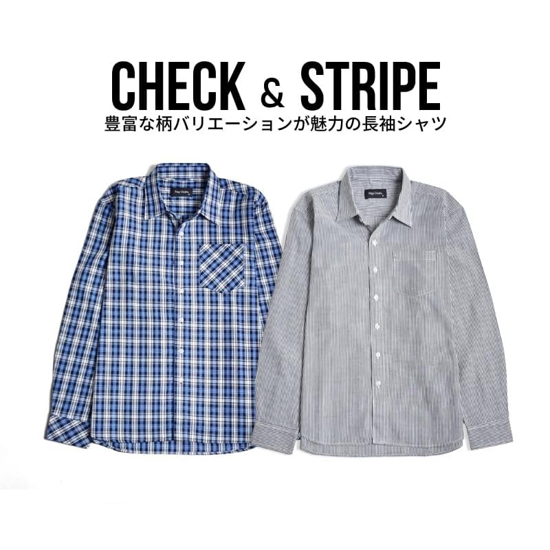 (Arona) ARONA check shirt long sleeve shirt men's With pocket Cotton/Y A25 navy x stripe 3L