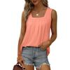 Summer Women's T-shirt Solid Color Comfortable Casual Pleated Square Neck Sleeveless Dovetail Vest Tee