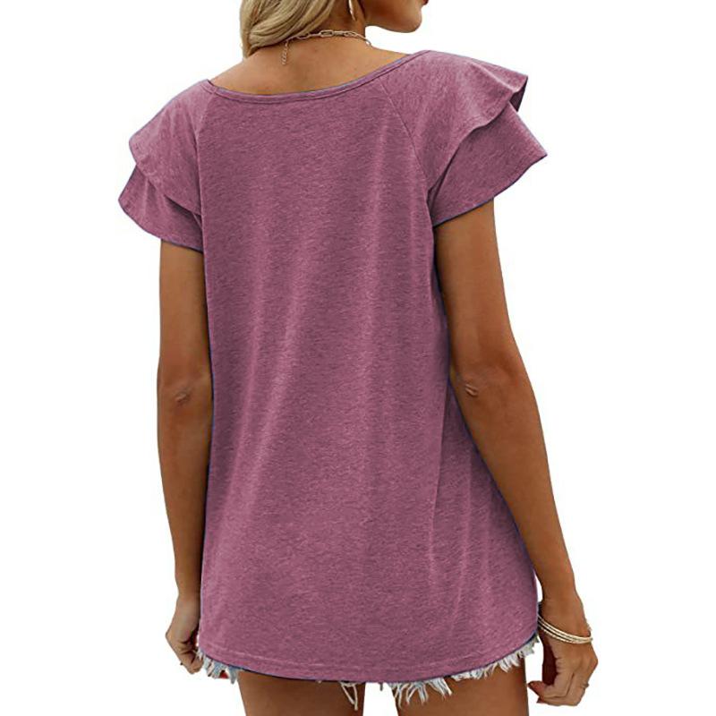 Buy Women's summer tshirt solid color Vneck loose top at affordable