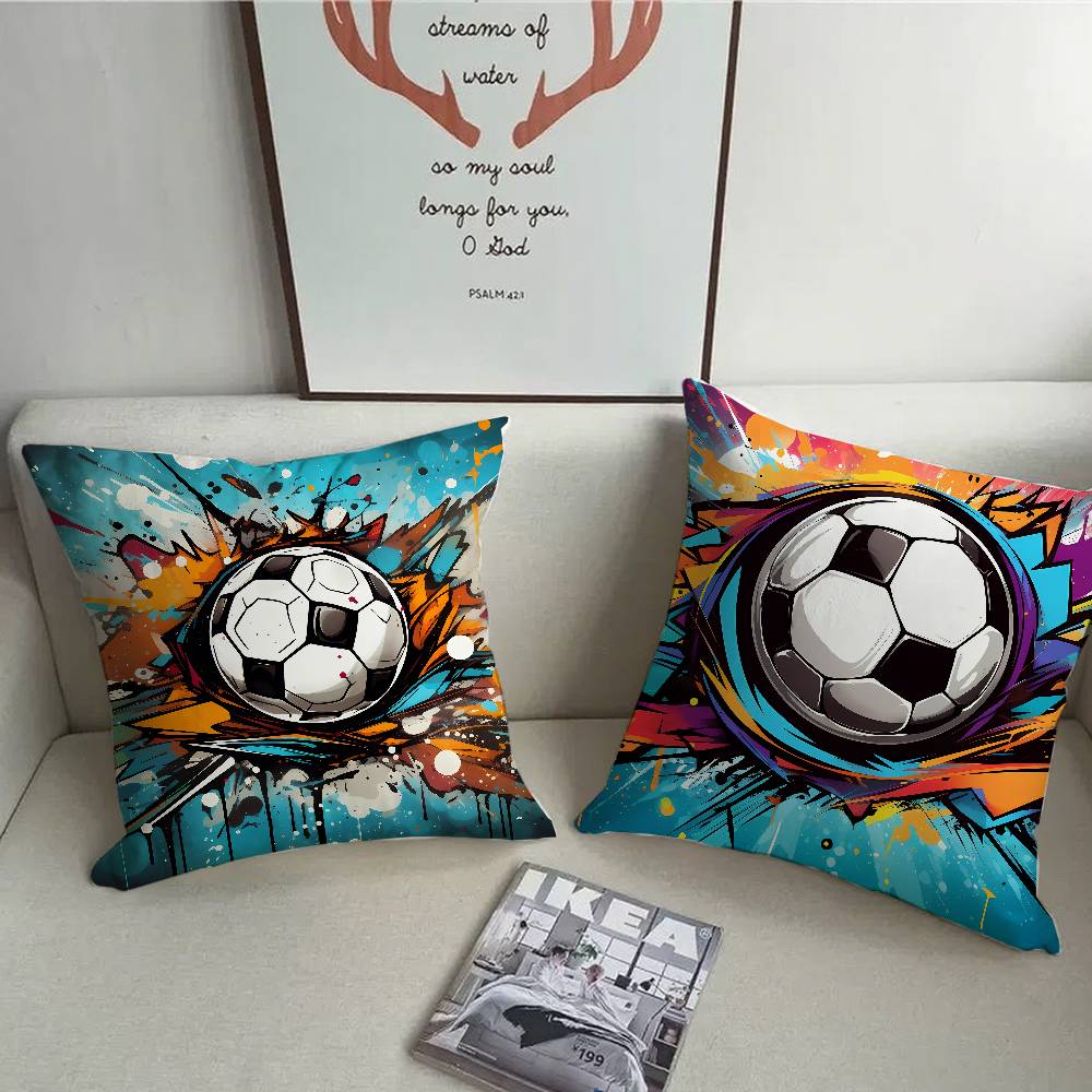 New Football Print Pillow Case Sofa Decorative Home Double-sided Printing Short Plush Cushion Pillow Cover Holiday Gift