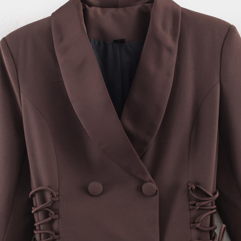 2025 European Winter Satin Patchwork Lace-up Slim Blazer
