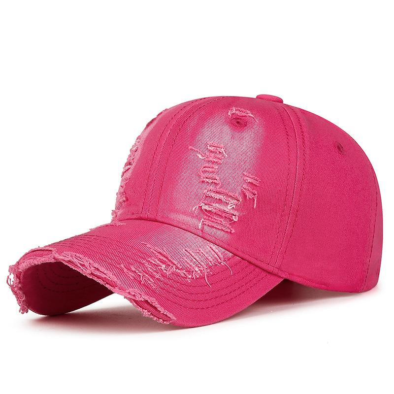 Hand-scrubbed and Aged Smooth Brim Baseball Cap with Holes and Frayed Edges, Personalized Sunshade Baseball Cap