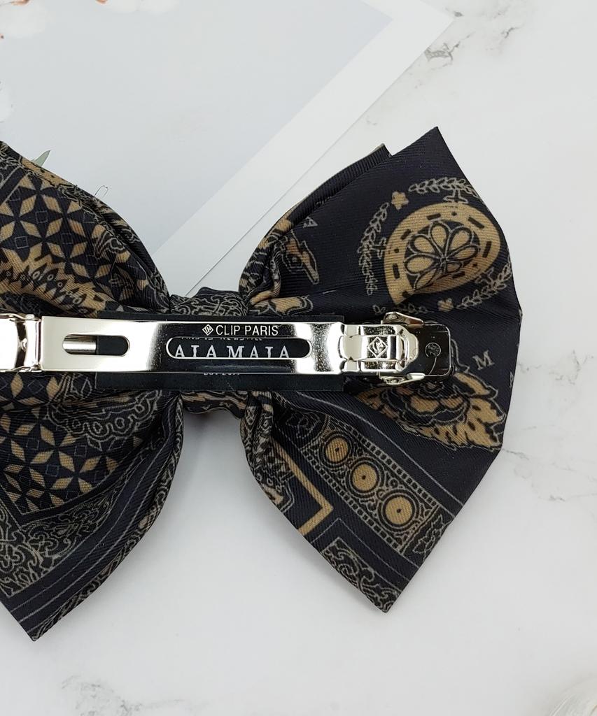 Maia Emblem Design Hair Ribbon Pin - Beige Bk