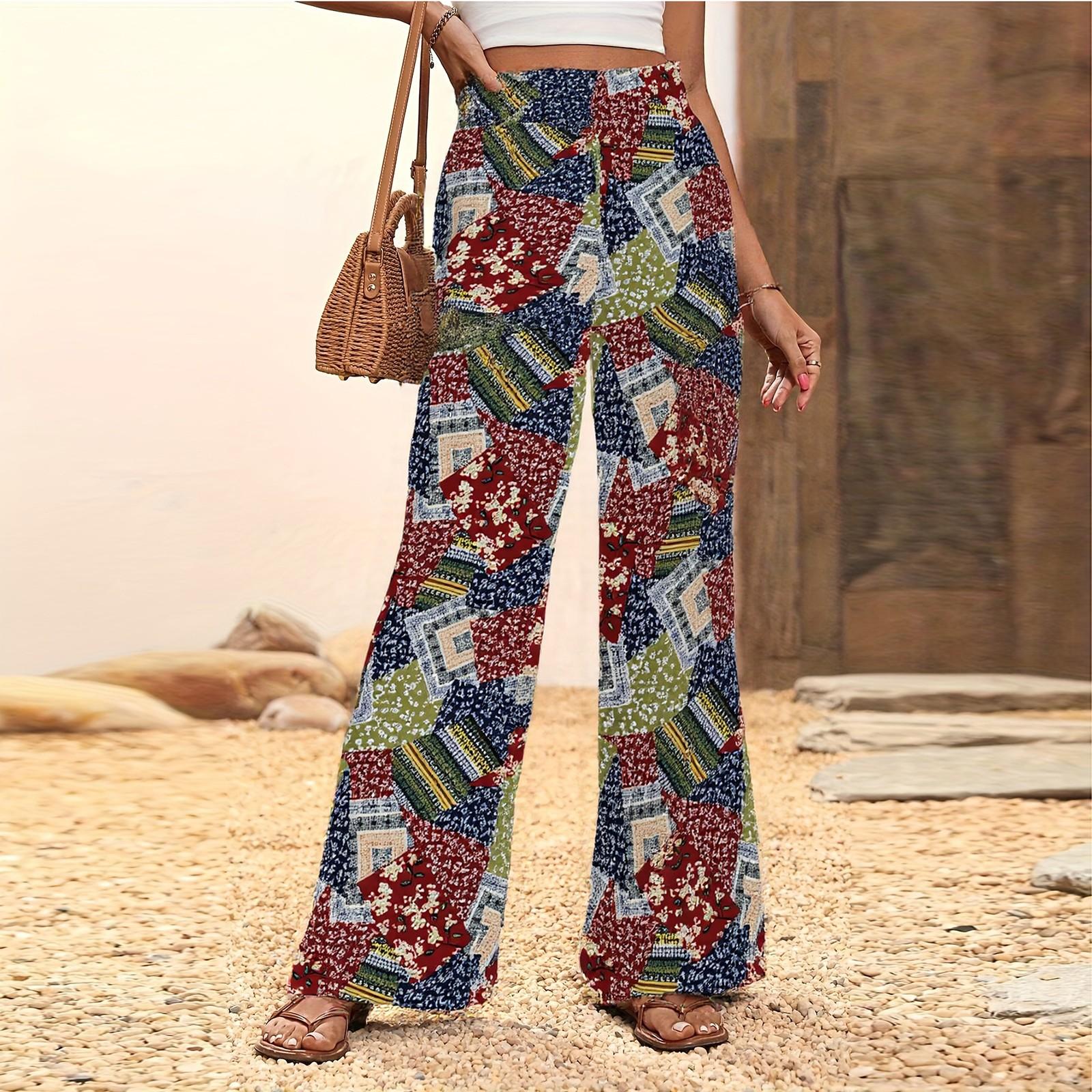 

Casual Narrow Version High-end Straight Pants Elastic Waist Slightly Flared Drape Floral High Waist Women s Summer Thin Wide Leg Pants XL фіолетовий