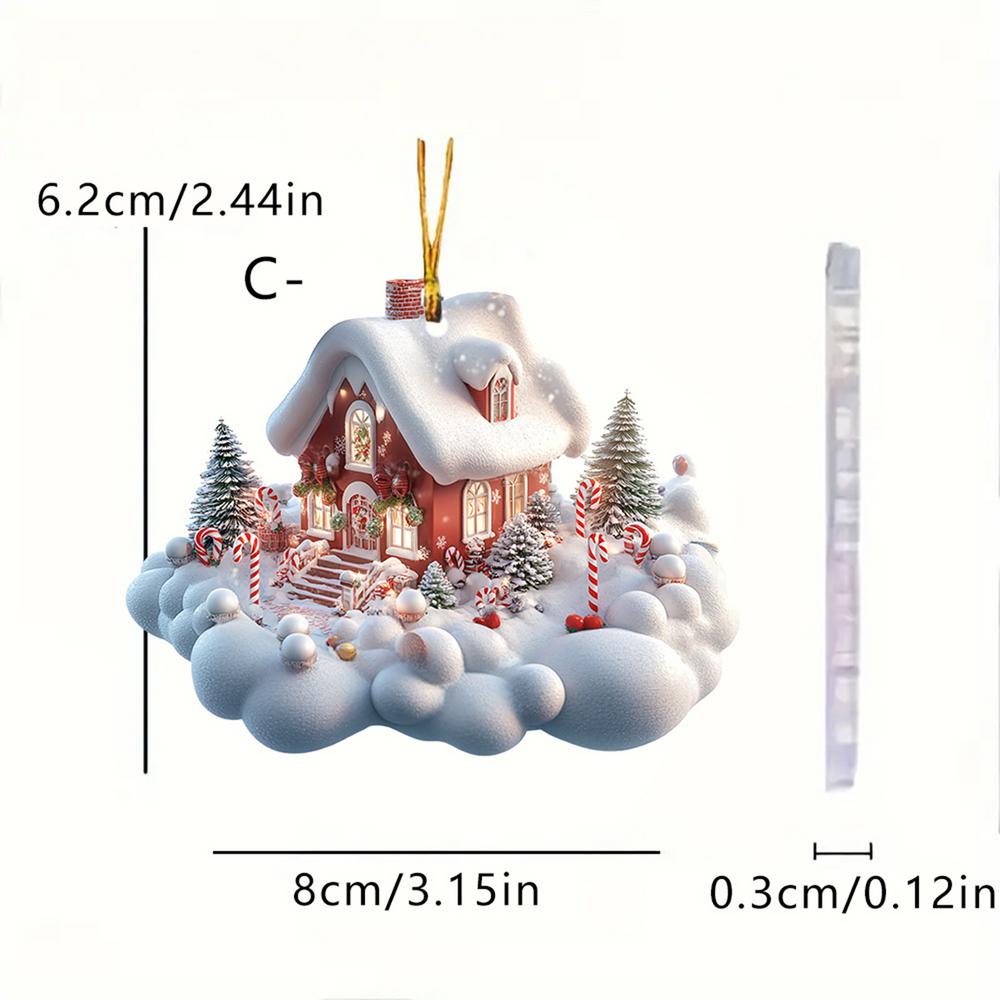 

Village House Ornaments Acrylic Ornament With Christmas Tree Design Charming Snow House Pendant For Family Holiday Decoration синій