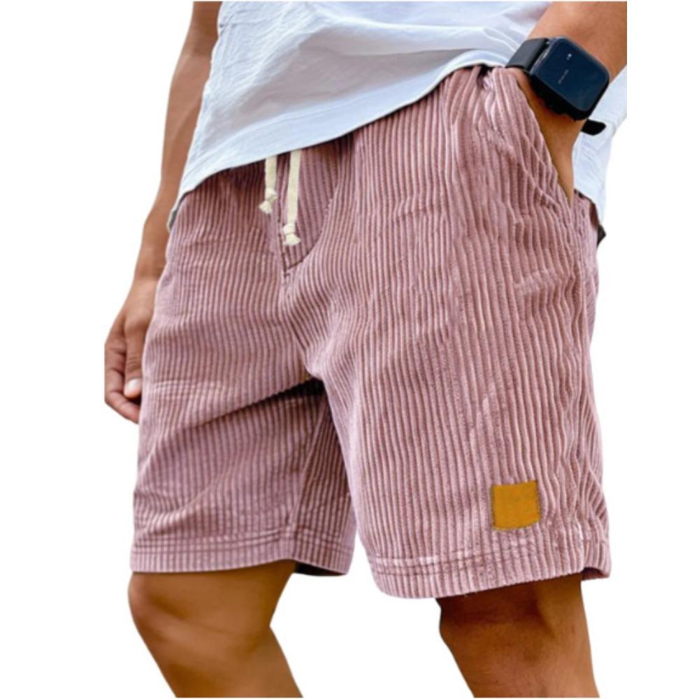 Men Vintage Logo Embroidered Corduroy Drawstring Loose Casual Fashion Shorts Soft Breathable Daily Outdoor Bottoms