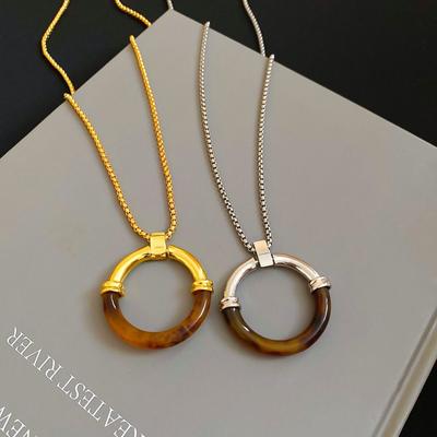 Stainless Steel Chain Amber Splicing Necklace Y2K Sweater Chain Long Chain Necklace  Birthday Gift
