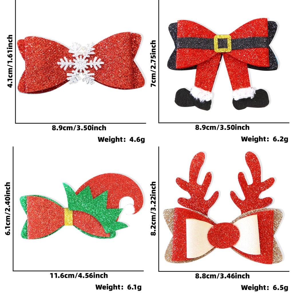 Delightful Christmas Themed Bow Hair Clips With Sparkling Reindeer And Snowflakes