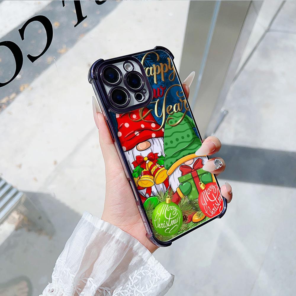 Ae119 Merry Christmas Santa art design Electroplated TPU Phone Cases for iPhone 16 15 13 11 Pro Max 14 XR Infinix Smart 8 Four Corner Protection Cover