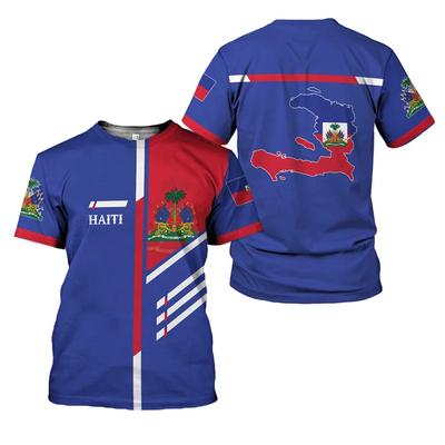 Mode 2025 T-Shirt mit haitianischem Flaggenmuster 3D-Druck Nationalfeiertag Haiti Kurzarm Oberteile Mode Street T-Shirt Rundhals T-Shirts