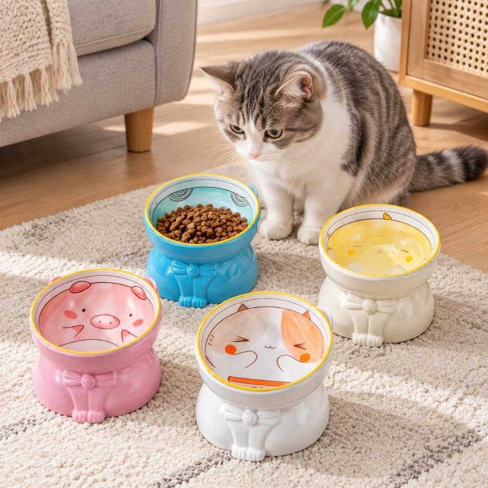 Ceramic Elevated Cat Bowl Anti-Vomiting Anti Slip Raised Pet Feeder Neck Protection Cute Pet Food Dispenser Pet Supplies