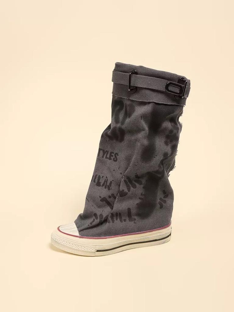 Graffiti Design Women Boots Classic Breathable Canvas Boot Fashion Mid-calf Boot Non Slip Rubber Sole Platform Boots Botas Mujer