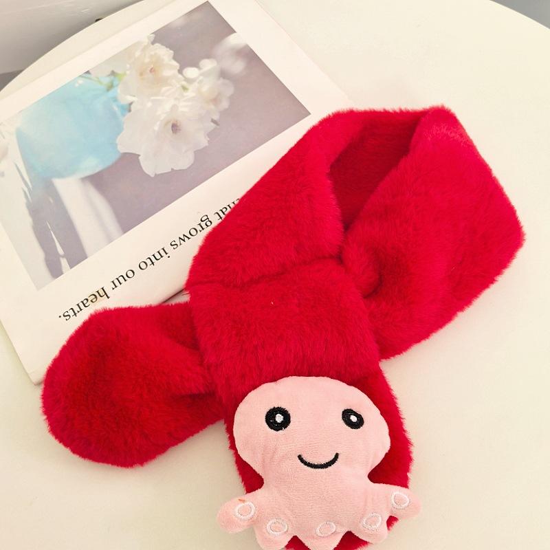 New Red Scarf Children's Plush Scarf Winter Boys and Girls Warm Kindergarten Christmas New Year's Day Gift Bright Red