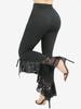 Rosegal Plus Size Skull Fishnet Mesh Trim Lace Up Ruffles Flare Pants
