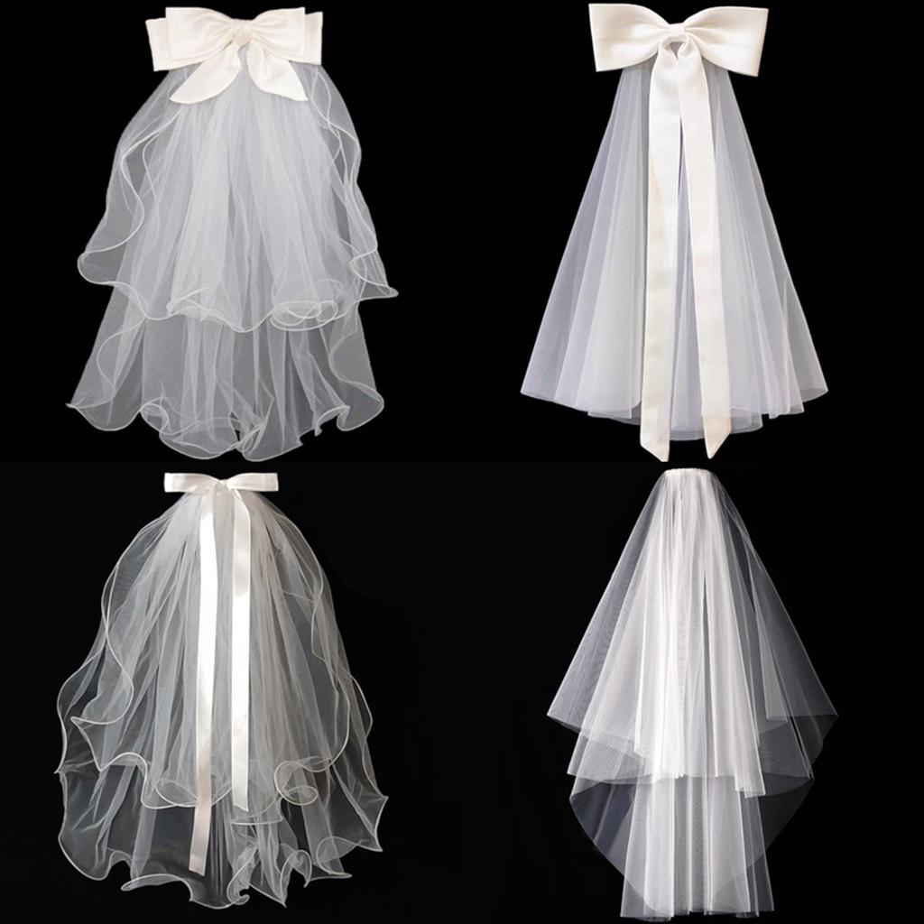 Voile de mariée en dentelle pour femme, voile de mariage en tulle superposé avec perles/nœud papillon pour fête de mariage