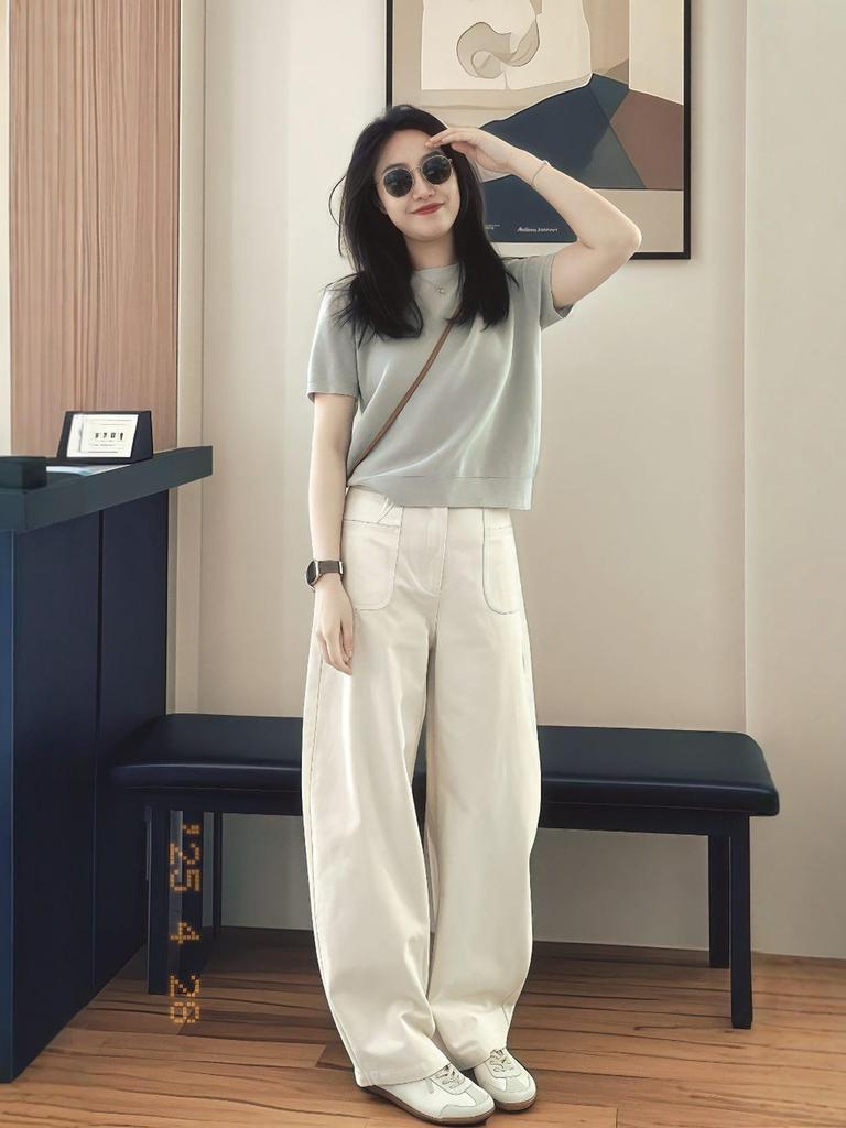 Plus Size Korean Style Casual Summer Outfit: Knit T-shirt & Wide Leg Pants Set for Women