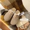 [sheii] real wool version~ retro leather inner height increase fluff single shoes women's bag head half drag