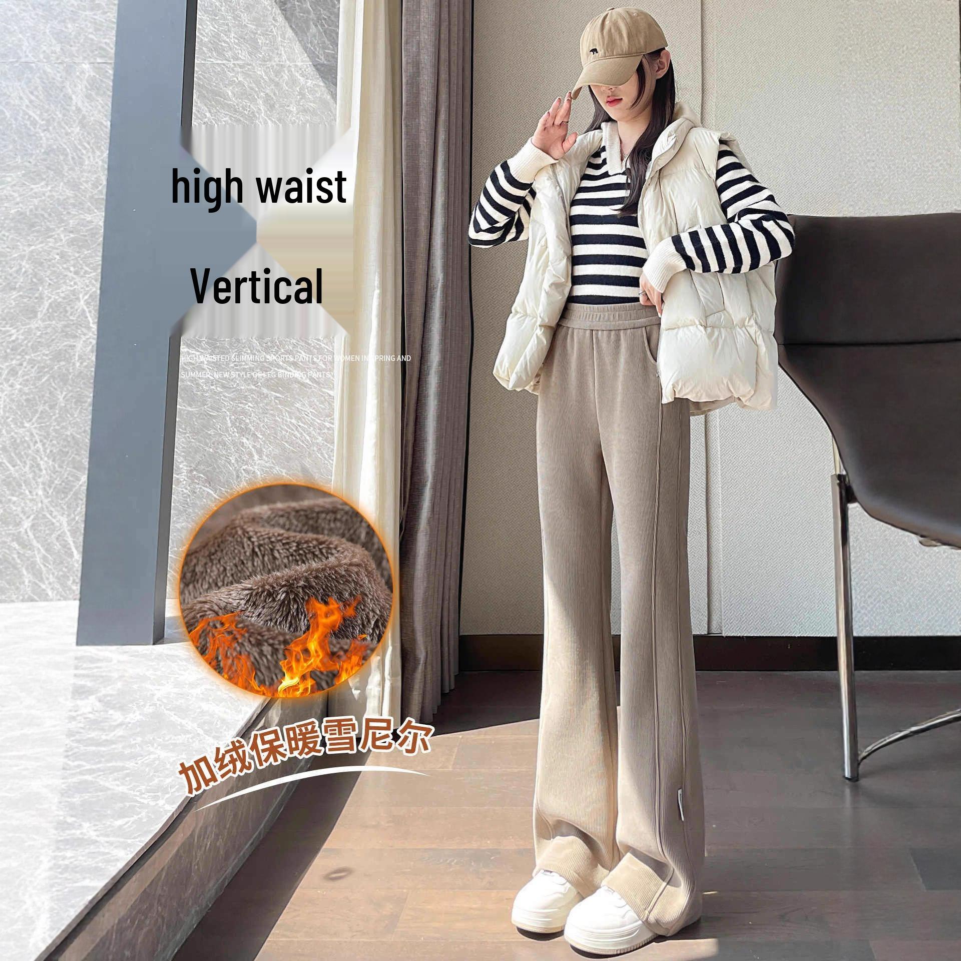 

Women s Petite Velvet Lambswool Wide-Leg Pants, Spring-Autumn 2025, Thickened, Narrow, Casual Style M