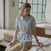Peulaudeumali Pm_Belted Pinstripe Short Sleeve Shirt