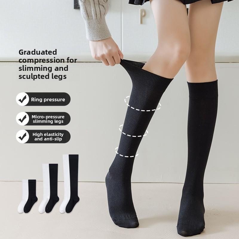 Pressure Long Leggings for Women - Strong Leg Slimming and Over-Knee Compression Stockings - Winter Autumn Women's Black Cotton Stockings
