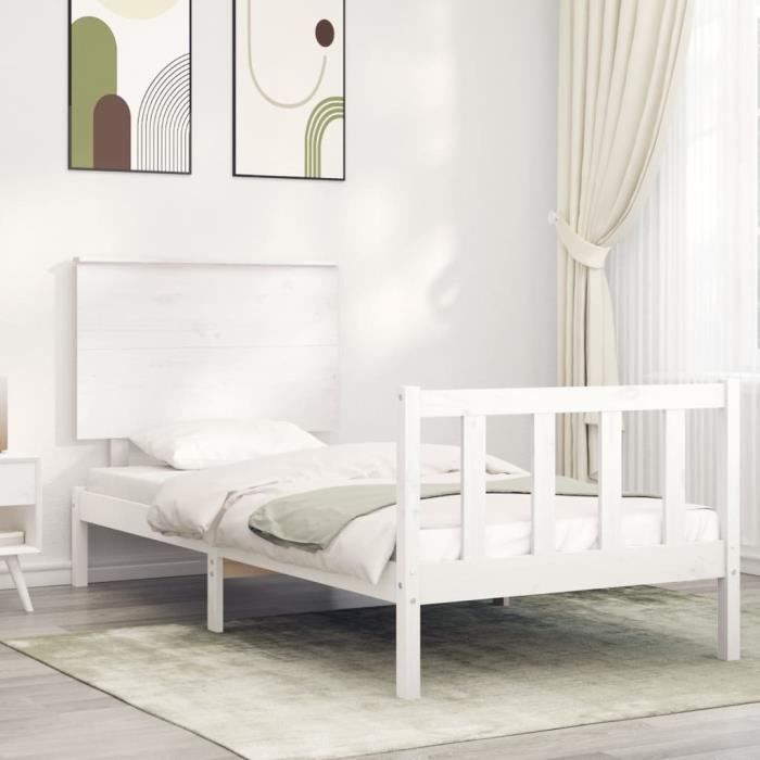 VidaXL Bed Frame with Headboard White 90x200 Cm Solid Wood 3193387
