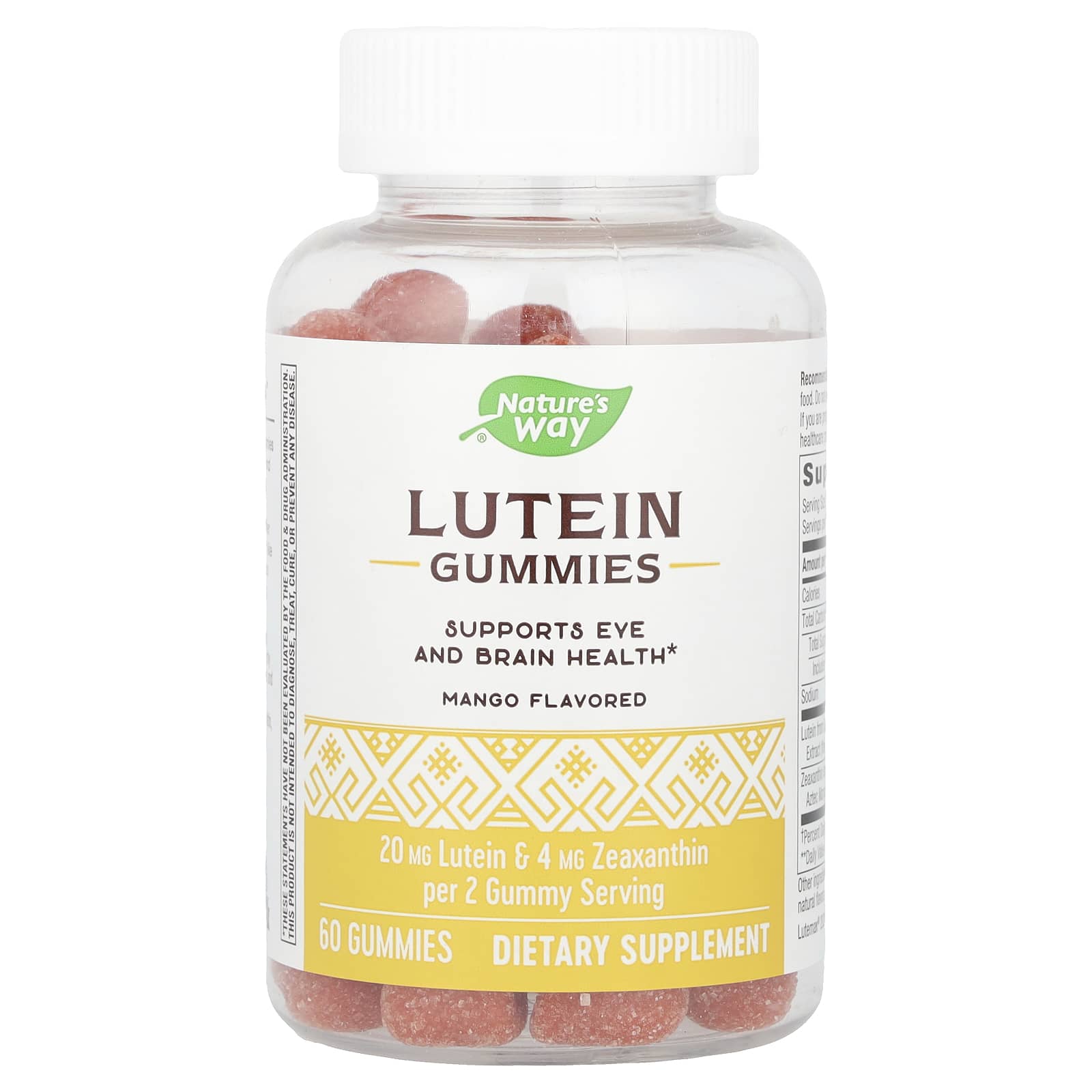 

Nature s Way, lutein gummies, helpful for eye and brain health, mango flavor, 60 gummies