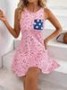 Women's Sleeveless Deep Pink Patriotic Independence Day Dress
