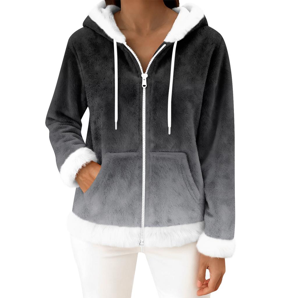 Kvinners avslappede mote langermet fleece hettejakke med glidelås